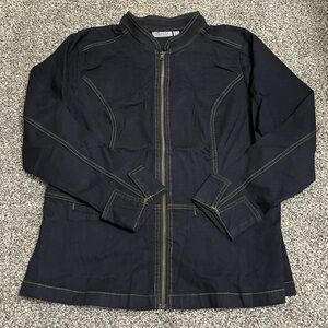 New Denim & Co. Black Denim Long Sleeve Zip Up Jean Jacket With Pockets M